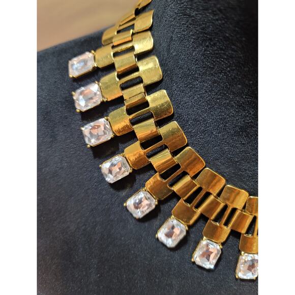 Women's Gold Tone Statement Necklace With Clear Rectangular Crystals By Qian Kuo - Picture 5 of 8
